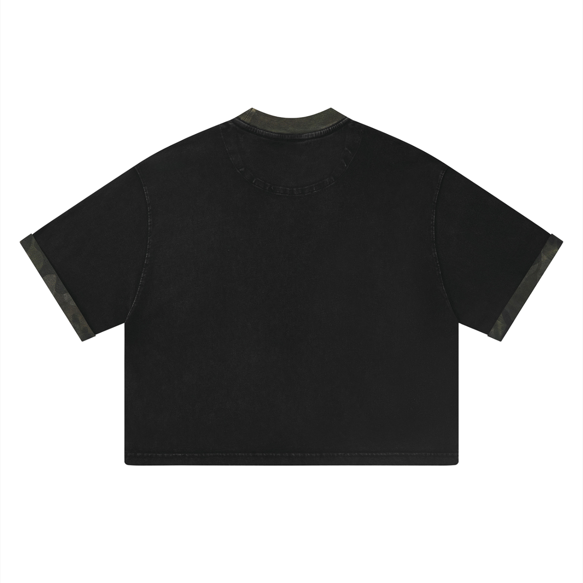 Unisex Loose Fit Snow Washed Patchwork T-Shirt in gray camo with black, alternate angle
