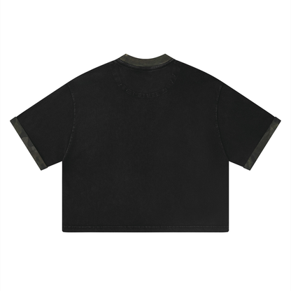 Unisex Loose Fit Snow Washed Patchwork T-Shirt in gray camo with black, alternate angle