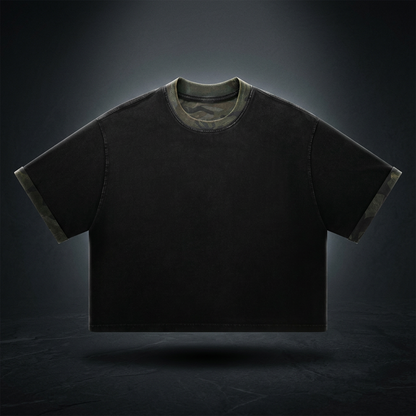Unisex Loose Fit Snow Washed Patchwork T-Shirt