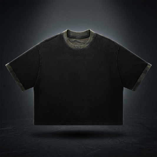 Unisex Loose Fit Snow Washed Patchwork T-Shirt