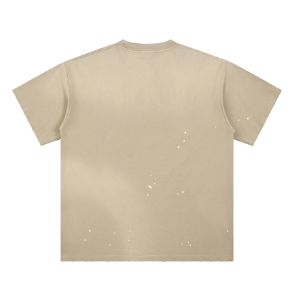 Unisex Loose Fit Sunfade Frayed T-Shirt in apricot, alternate angle