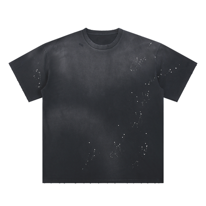 Unisex Loose Fit Sunfade Frayed T-Shirt in black