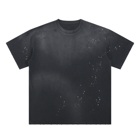 Unisex Loose Fit Sunfade Frayed T-Shirt in black