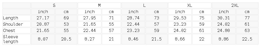 Size chart for the Unisex Loose Fit Sunfade Frayed T-Shirt