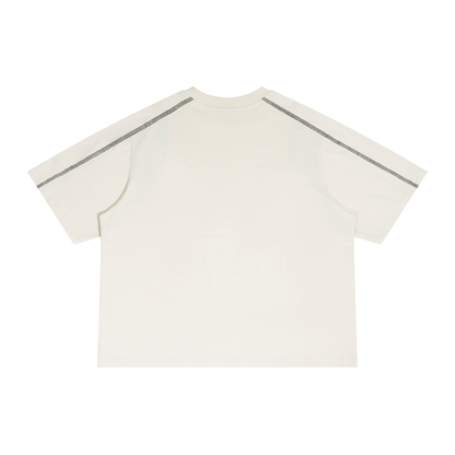 Unisex Loose Raglan Color Block T-Shirt in apricot with black, alternate angle