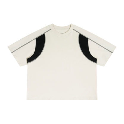 Unisex Loose Raglan Color Block T-Shirt in apricot with black