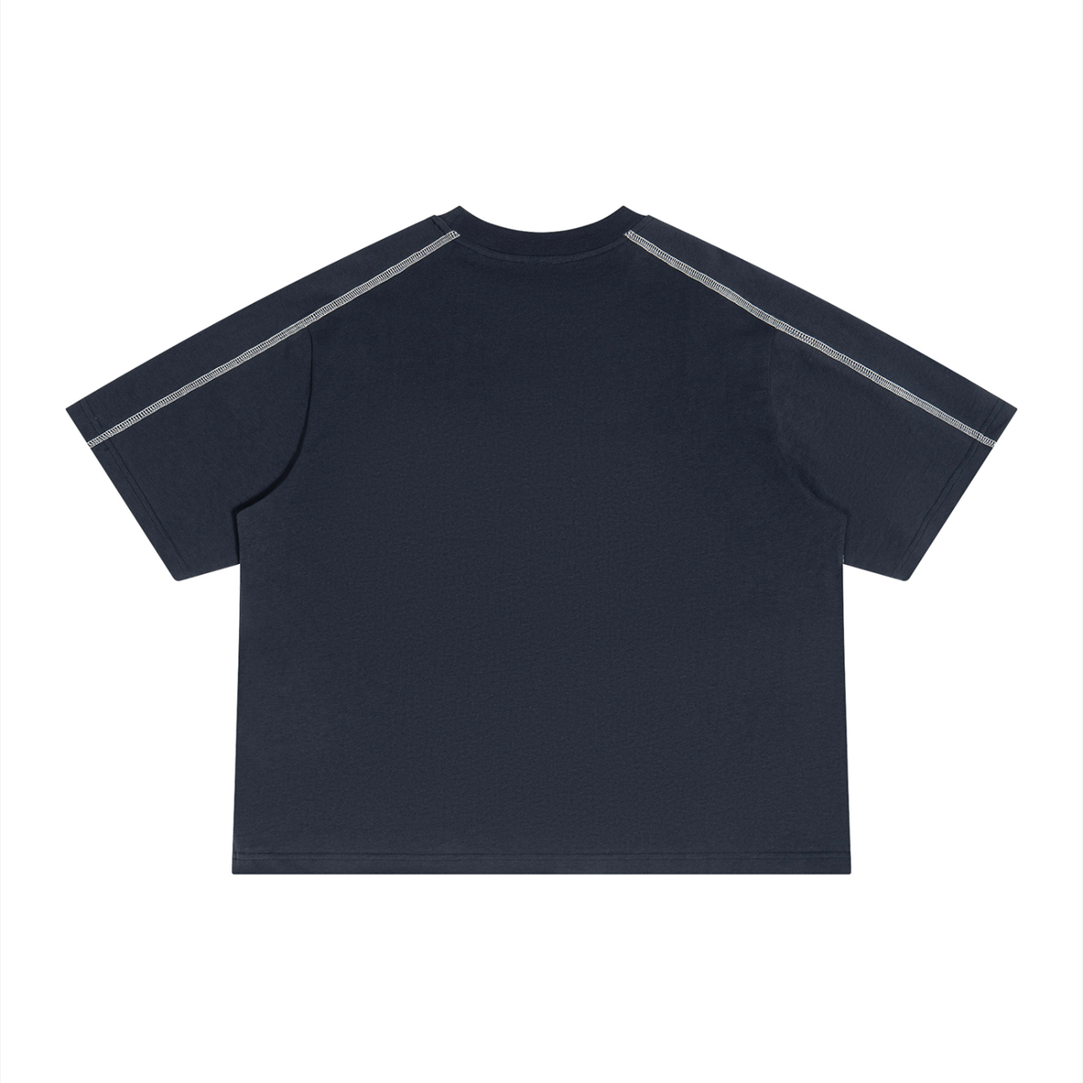 Unisex Loose Raglan Color Block T-Shirt in navy blue with white, alternate angle