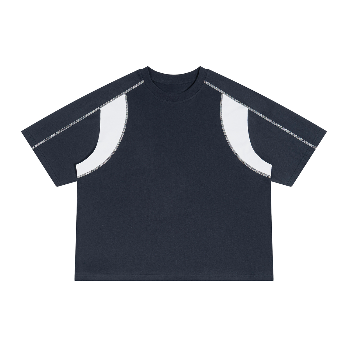 Unisex Loose Raglan Color Block T-Shirt in navy blue with white