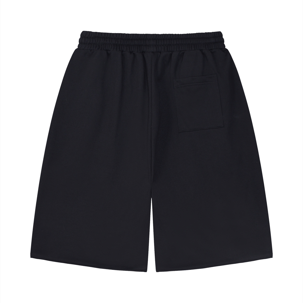Unisex Loose Raw Edge Shorts in black, alternate angle