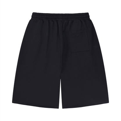 Unisex Loose Raw Edge Shorts in black, alternate angle