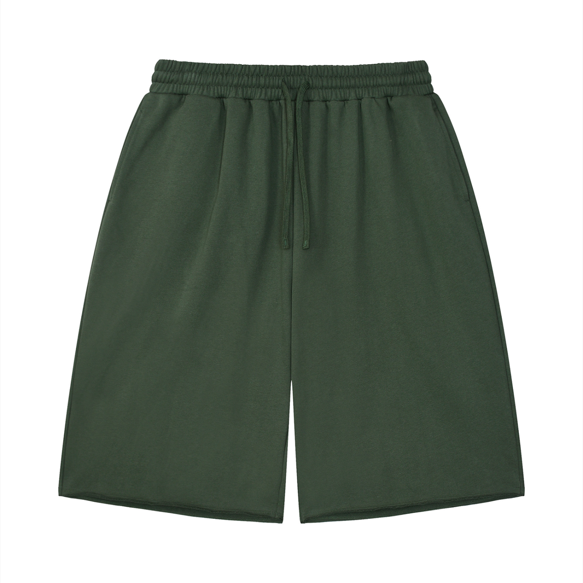 Unisex Loose Raw Edge Shorts in blackish green