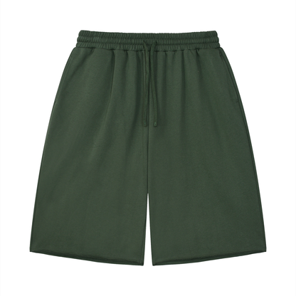 Unisex Loose Raw Edge Shorts in blackish green