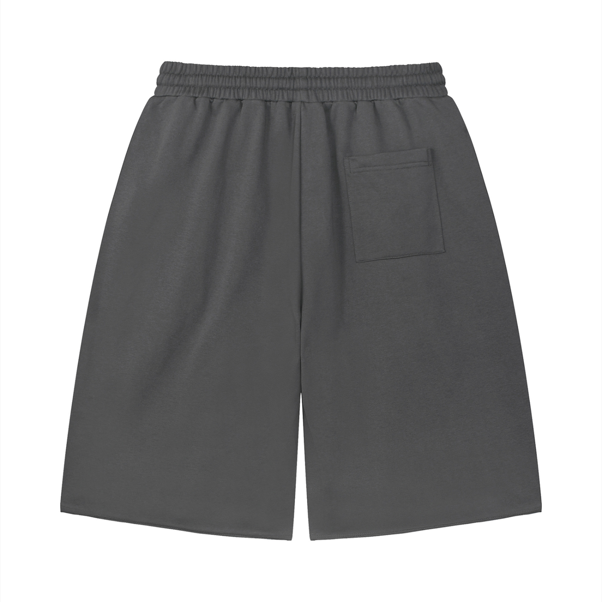 Unisex Loose Raw Edge Shorts in dark gray, alternate angle