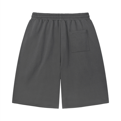 Unisex Loose Raw Edge Shorts in dark gray, alternate angle