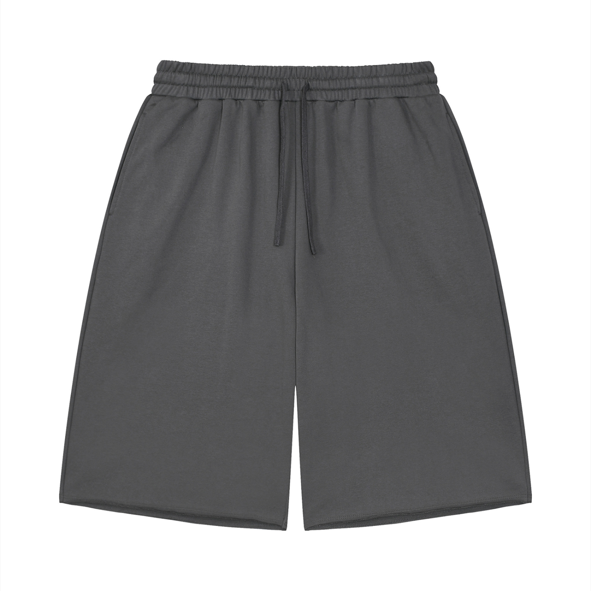 Unisex Loose Raw Edge Shorts in dark gray