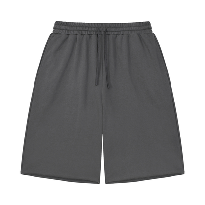 Unisex Loose Raw Edge Shorts in dark gray
