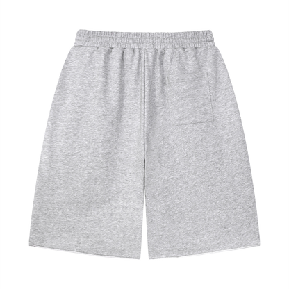 Unisex Loose Raw Edge Shorts in flower gray, alternate angle