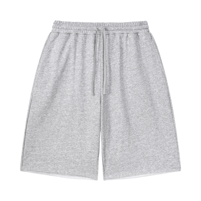Unisex Loose Raw Edge Shorts in flower gray