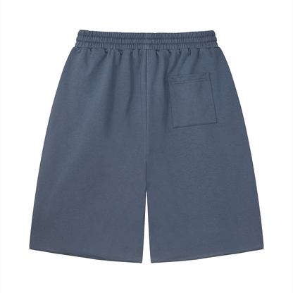 Unisex Loose Raw Edge Shorts in jeans blue, alternate angle