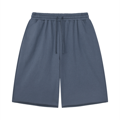 Unisex Loose Raw Edge Shorts in jeans blue