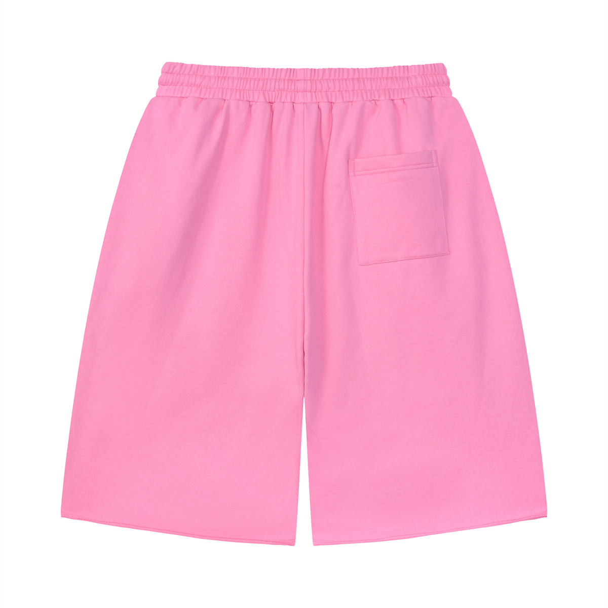 Unisex Loose Raw Edge Shorts in pink, alternate angle