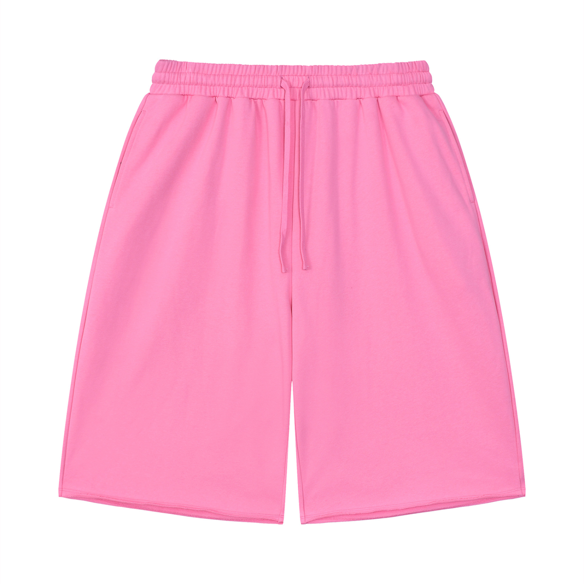 Unisex Loose Raw Edge Shorts in pink