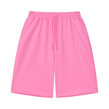 Unisex Loose Raw Edge Shorts in pink