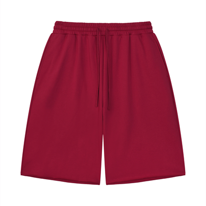 Unisex Loose Raw Edge Shorts in red