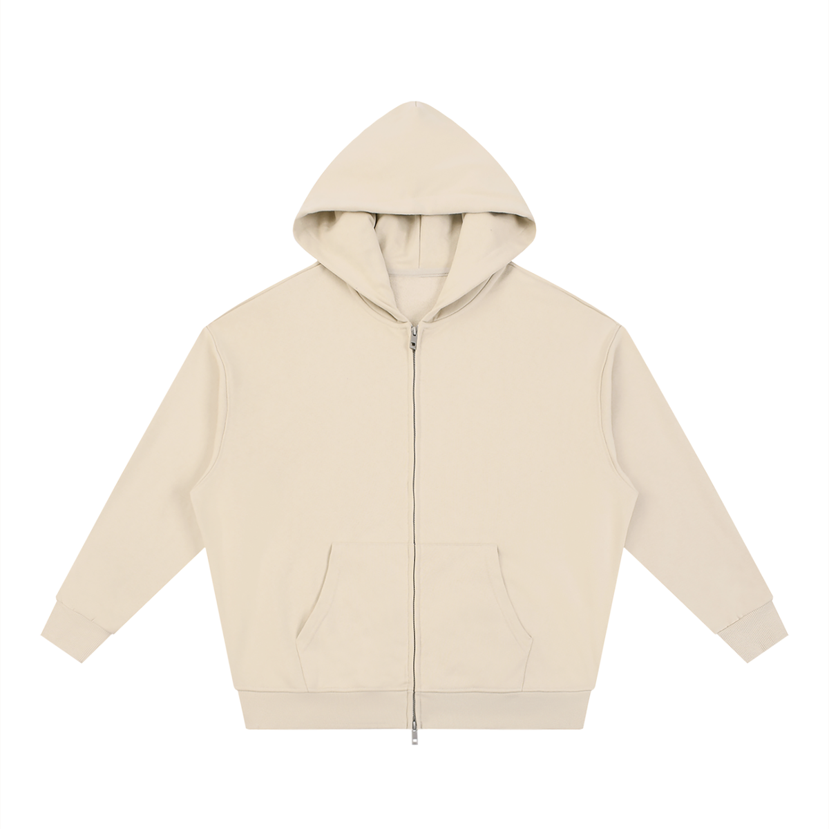 Unisex Loose Solid Full Zip Hoodie in apricot