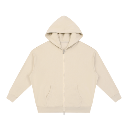 Unisex Loose Solid Full Zip Hoodie in apricot