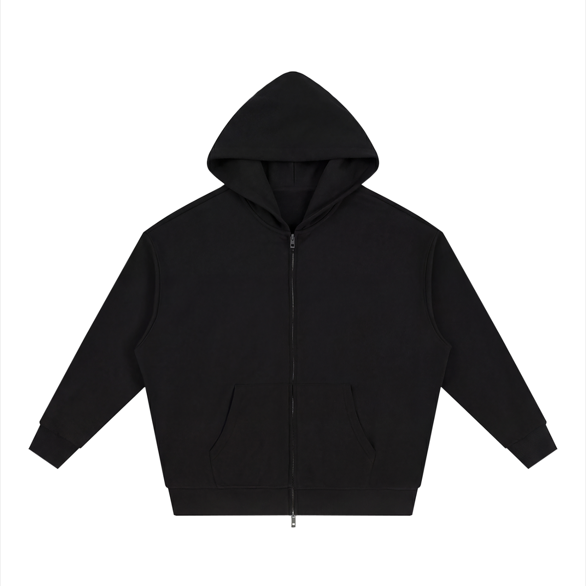 Unisex Loose Solid Full Zip Hoodie in black