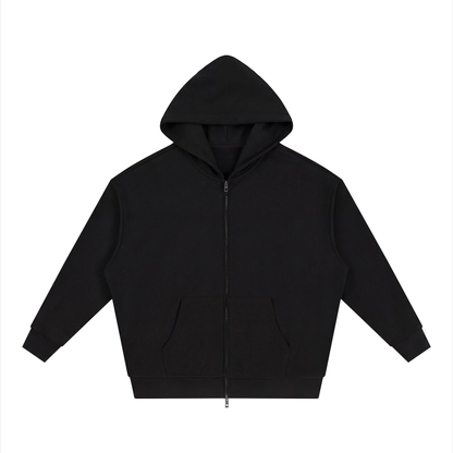 Unisex Loose Solid Full Zip Hoodie in black