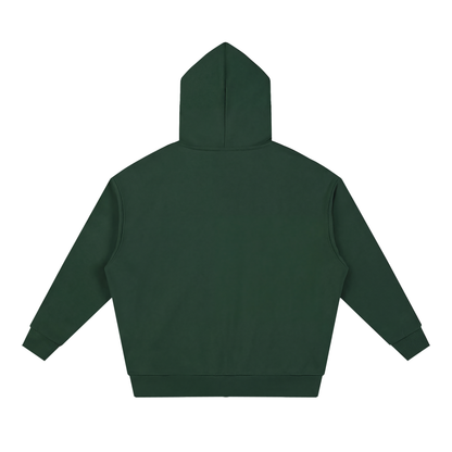 Unisex Loose Solid Full Zip Hoodie in blackish green, alternate angle