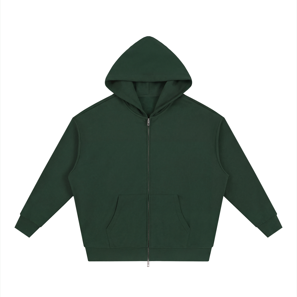 Unisex Loose Solid Full Zip Hoodie in blackish green