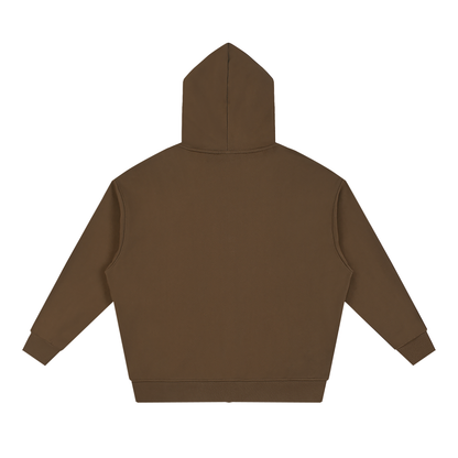 Unisex Loose Solid Full Zip Hoodie in coffee, alternate angle