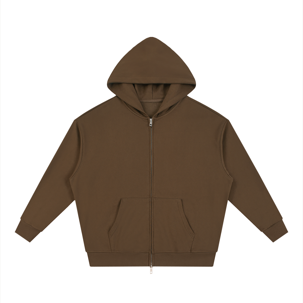 Unisex Loose Solid Full Zip Hoodie in coffee