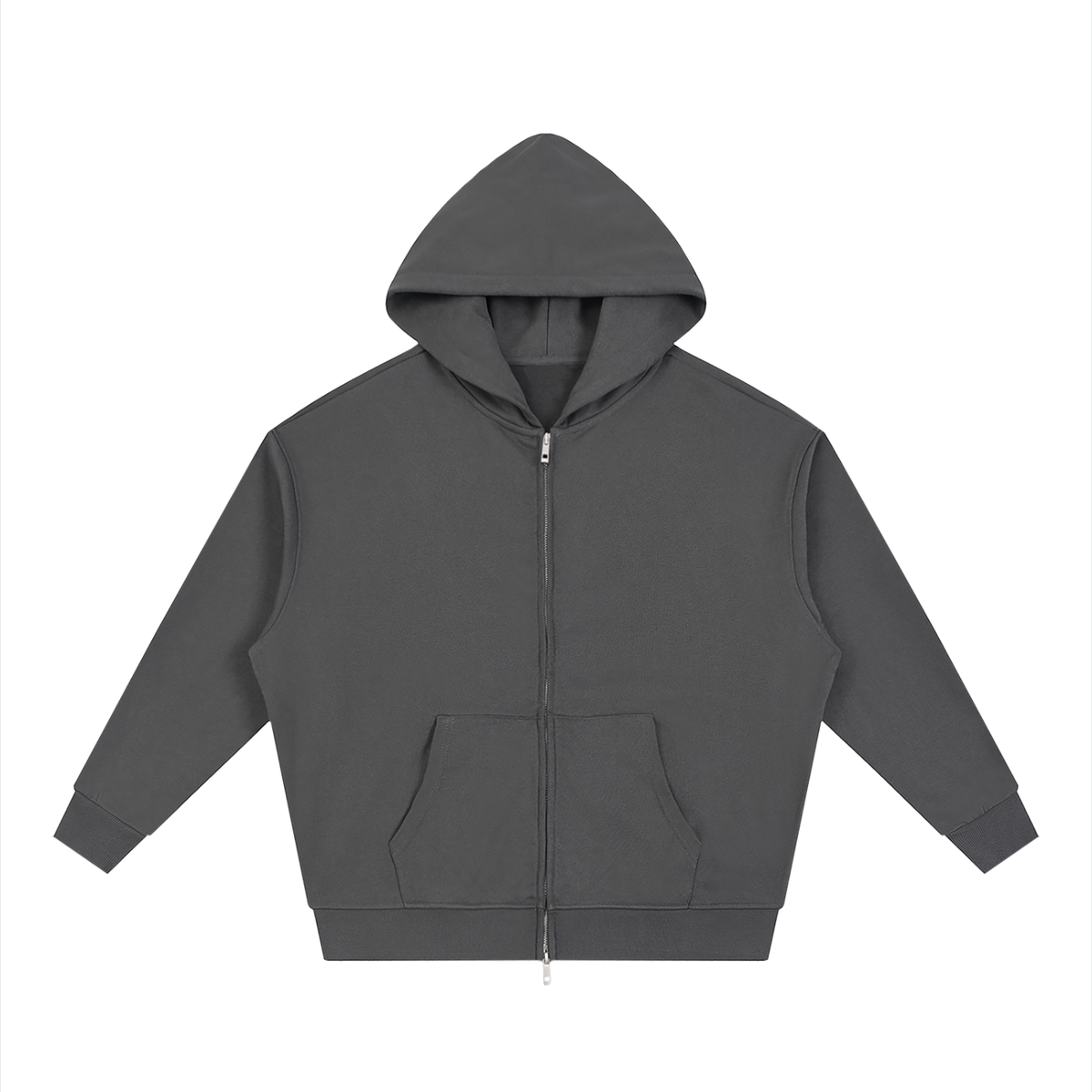 Unisex Loose Solid Full Zip Hoodie in dark gray