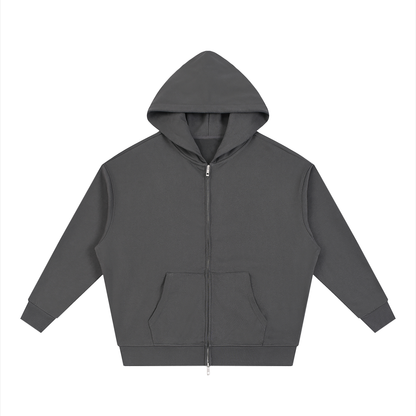 Unisex Loose Solid Full Zip Hoodie in dark gray