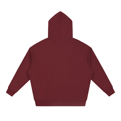 Unisex Loose Solid Full Zip Hoodie in dark red, alternate angle
