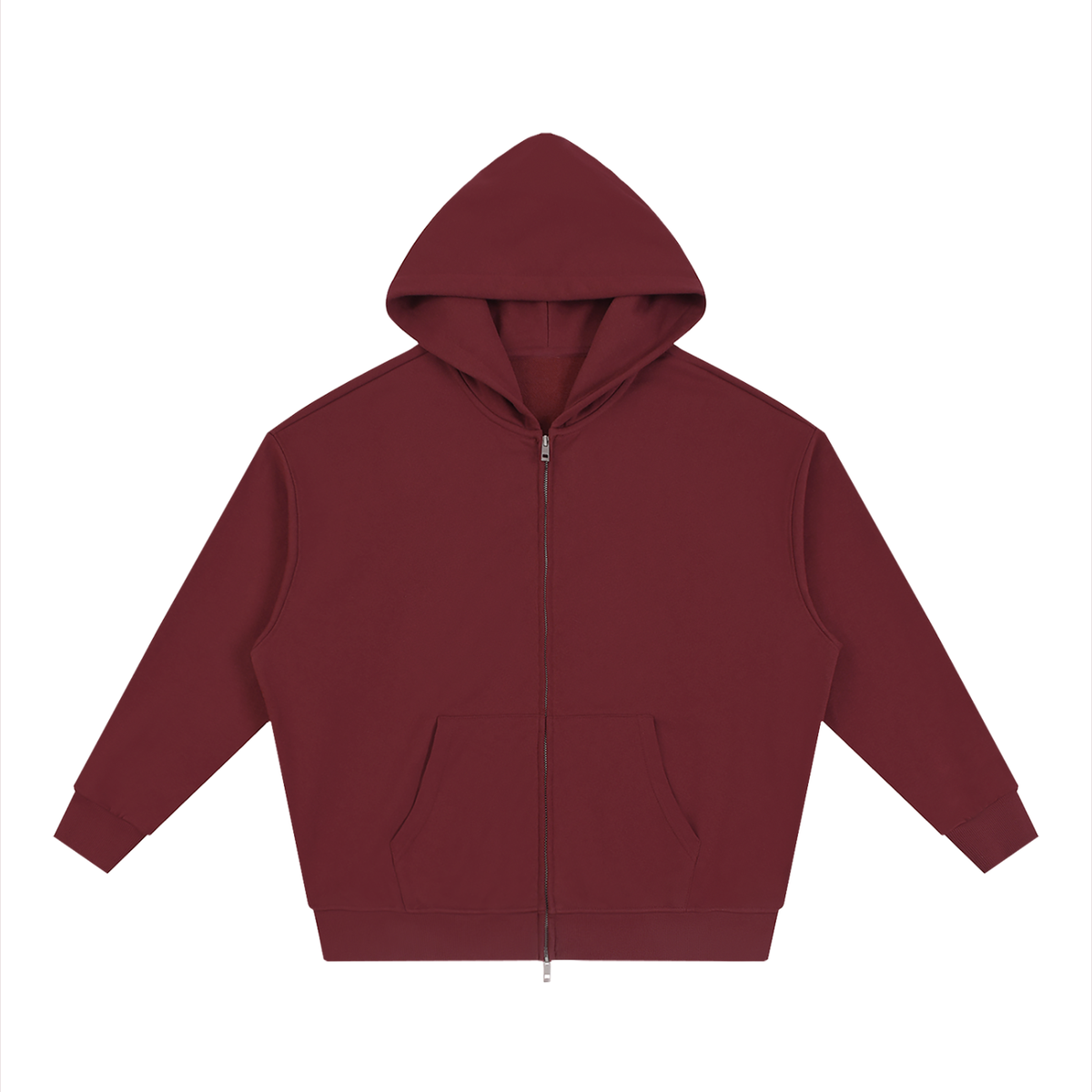 Unisex Loose Solid Full Zip Hoodie in dark red