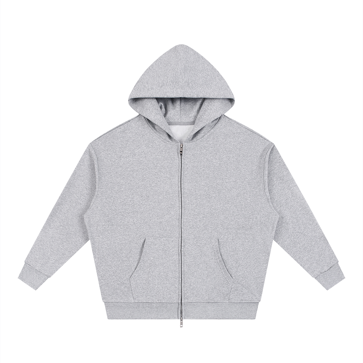 Unisex Loose Solid Full Zip Hoodie in flower gray