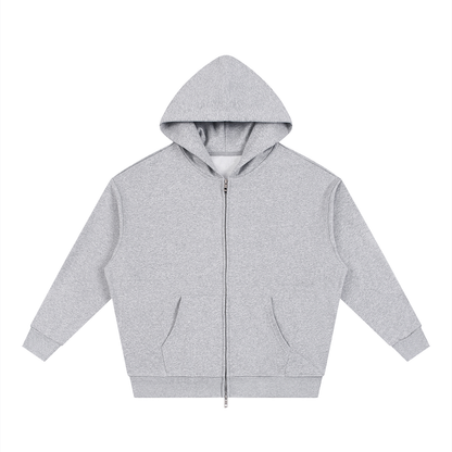 Unisex Loose Solid Full Zip Hoodie in flower gray