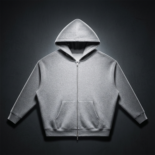 Unisex Loose Solid Full Zip Hoodie
