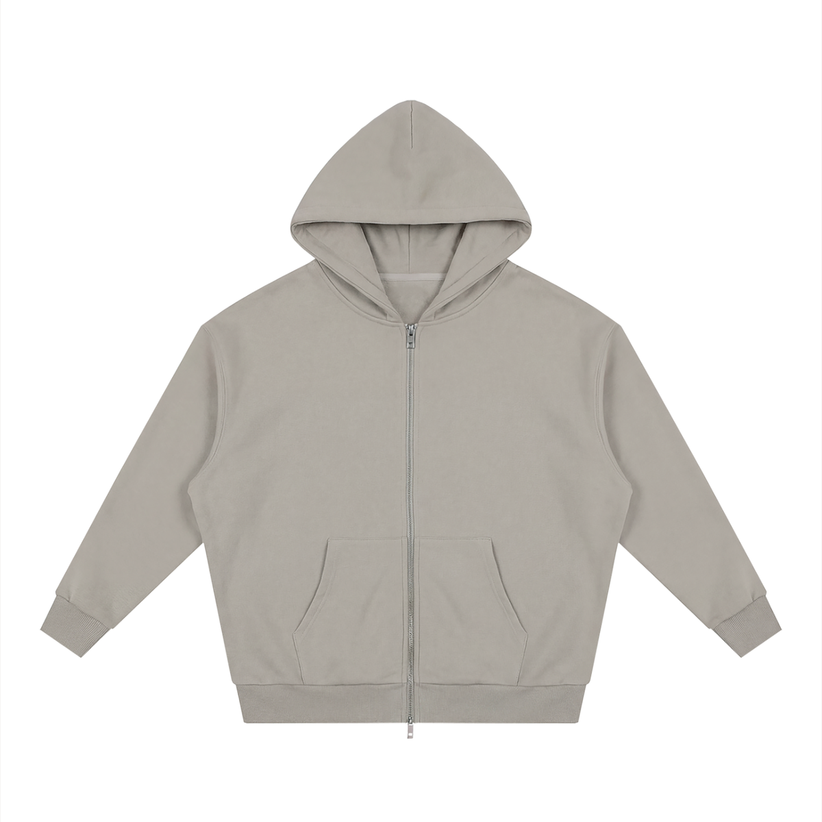 Unisex Loose Solid Full Zip Hoodie in light gray