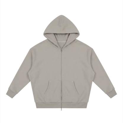 Unisex Loose Solid Full Zip Hoodie in light gray