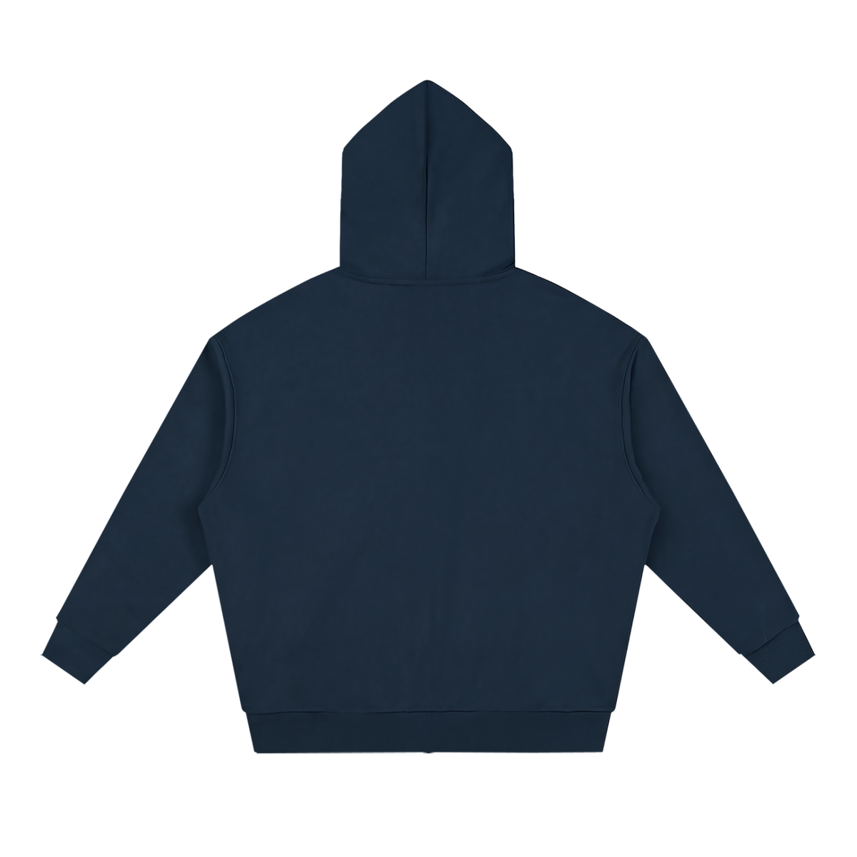 Unisex Loose Solid Full Zip Hoodie in navy blue, alternate angle