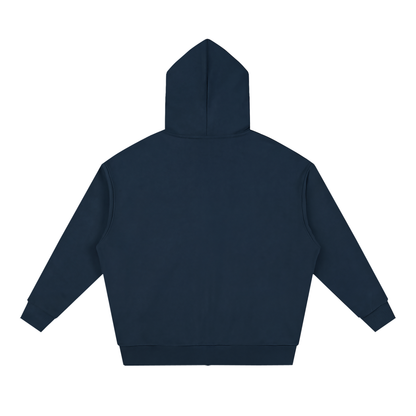 Unisex Loose Solid Full Zip Hoodie in navy blue, alternate angle