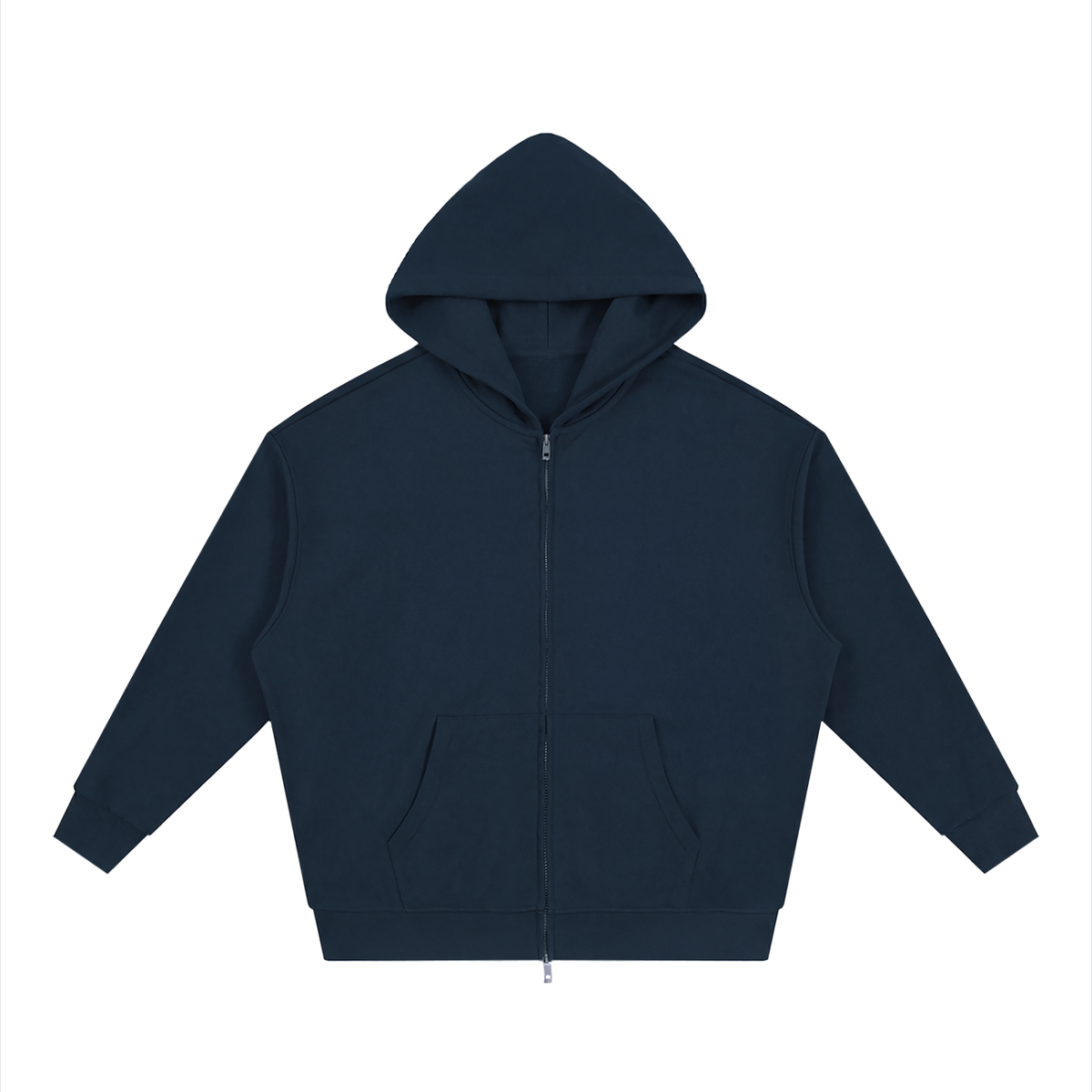 Unisex Loose Solid Full Zip Hoodie in navy blue