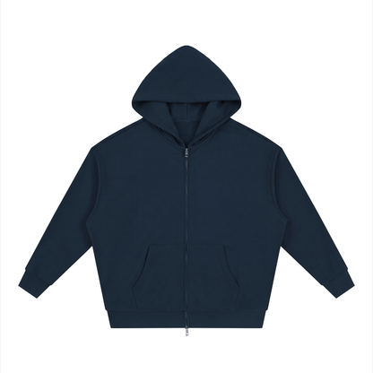 Unisex Loose Solid Full Zip Hoodie in navy blue