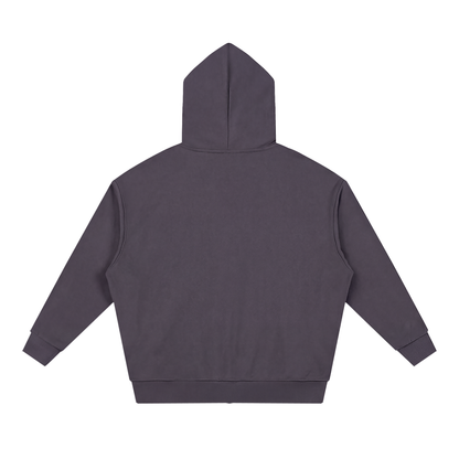 Unisex Loose Solid Full Zip Hoodie in plum purple, alternate angle